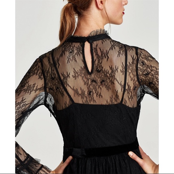 Nwt Zara black lace and beaded dress - Picture 3 of 8